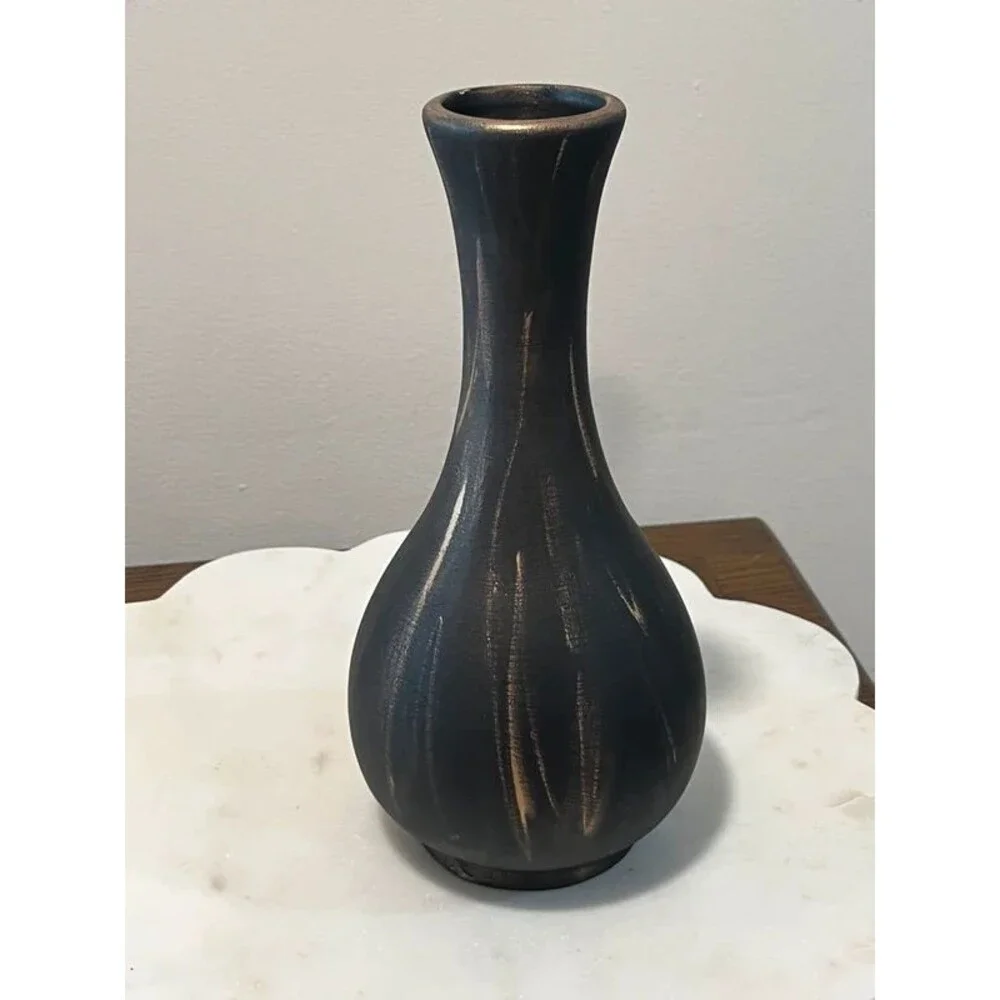 Black Ceramic Vase Antique Gold Distressedo Gothic Whimsigoth Decor